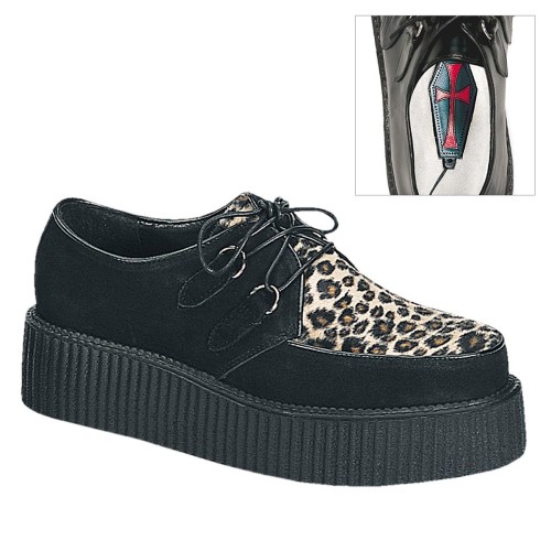 Demonia Creeper-400 Süet-Cheetah Fur Kadın Creepers Ayakkabı Siyah | RIXEH-9