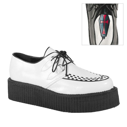 Demonia V-CREEPER-502 Vegan Deri Kadın Creepers Ayakkabı Beyaz | HWDMI-9