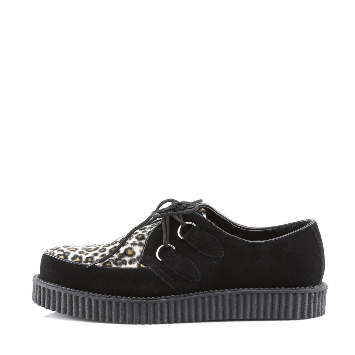 Demonia Creeper-600 Süet-Cheetah Fur Erkek Creepers Ayakkabı Siyah | MDUWG-6