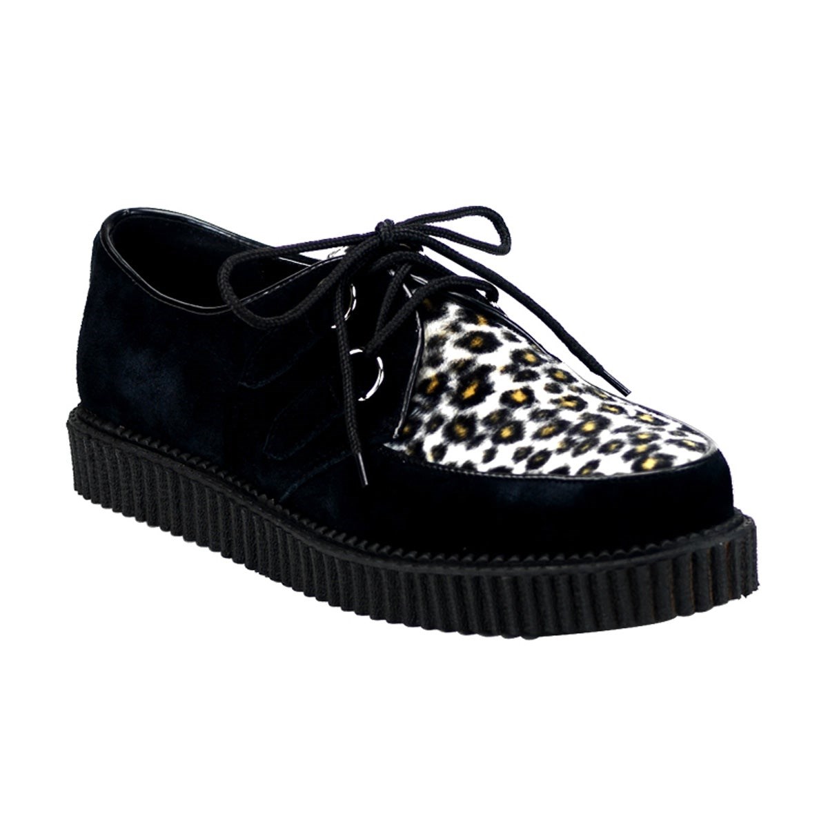 Demonia Creeper-600 Süet-Cheetah Fur Erkek Creepers Ayakkabı Siyah | MDUWG-6