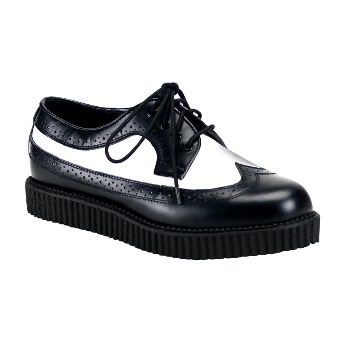 Demonia Creeper-608 Deri Kadın Creepers Ayakkabı Siyah Beyaz | GCLMX-4