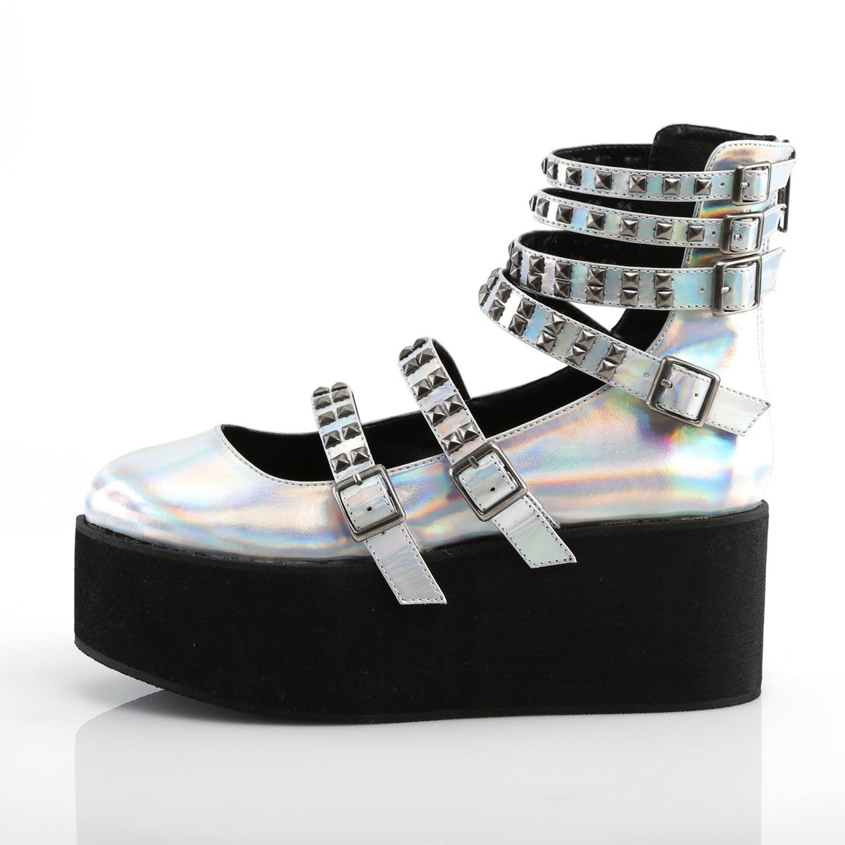 Demonia Grip-31 Hologram Vegan Deri Kadın Platform Ayakkabı Gümüş | LVSKC-6