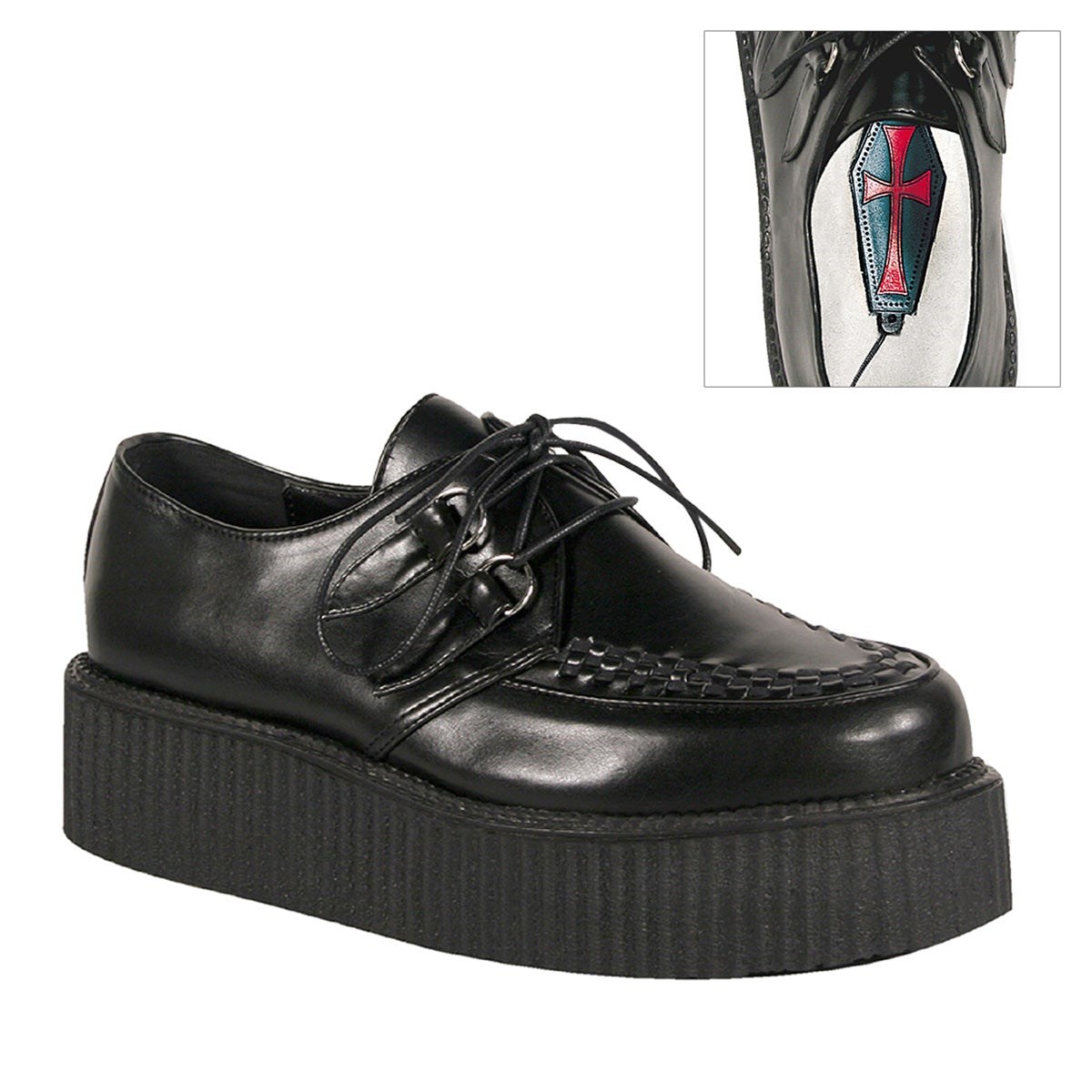 Demonia V-CREEPER-502 Vegan Deri Erkek Creepers Ayakkabı Siyah | RBWFY-9