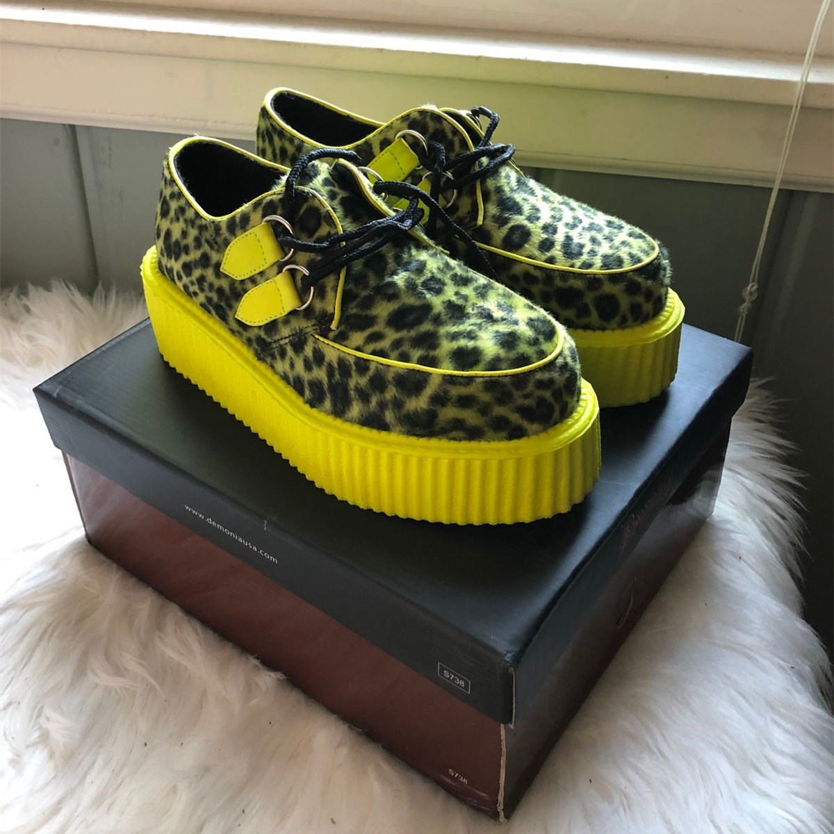 Demonia V-CREEPER-507UV Cheetah Fur-UV Erkek Creepers Ayakkabı Limon | XDJWZ-3