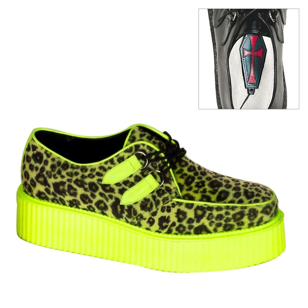 Demonia V-CREEPER-507UV Cheetah Fur-UV Erkek Creepers Ayakkabı Limon | XDJWZ-3