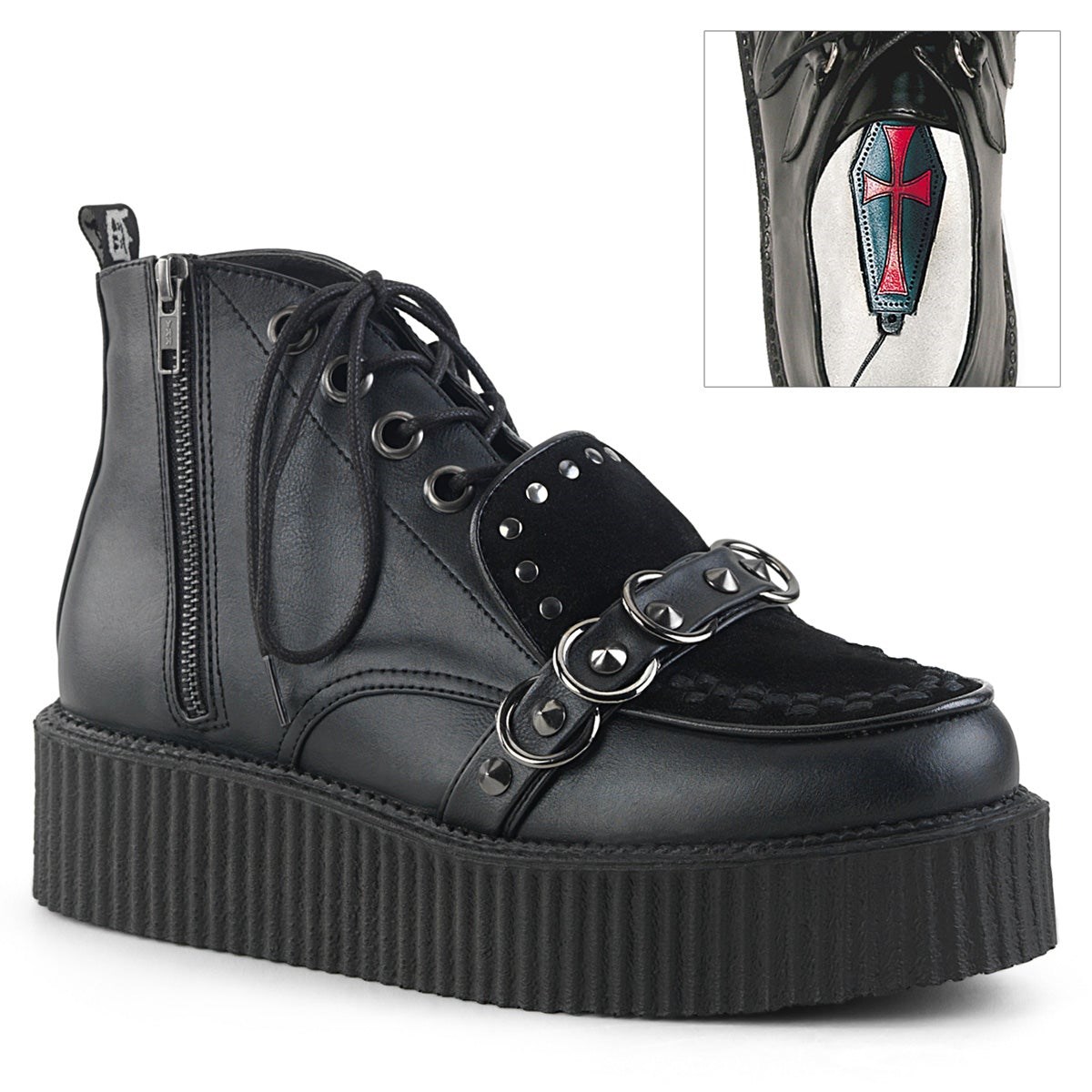 Demonia V-CREEPER-555 Vegan Deri-Faux Süet Erkek Creepers Ayakkabı Siyah | ROUBJ-1