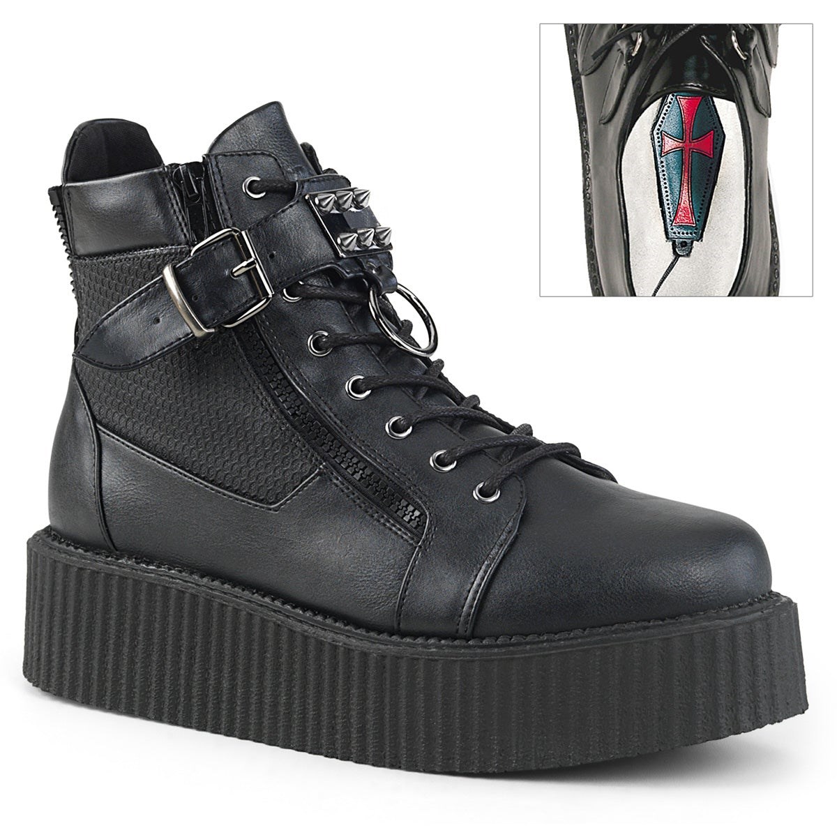 Demonia V-CREEPER-566 Vegan Deri Erkek Creepers Ayakkabı Siyah | WRSTA-8